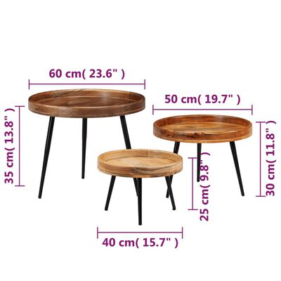 vidaXL Set Tavolini 3 pz in Legno Massello di Mango e Acciaio