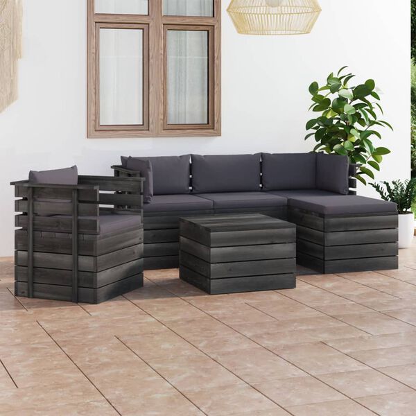 vidaXL Set Divani da Giardino su Pallet 6 pz con Cuscini Massello Pino