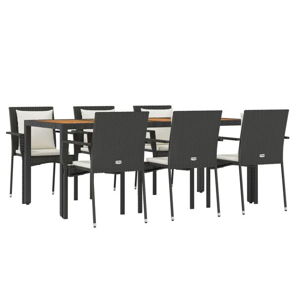 vidaXL Set da Pranzo da Giardino 7 pz Nero con Cuscini in Polyrattan