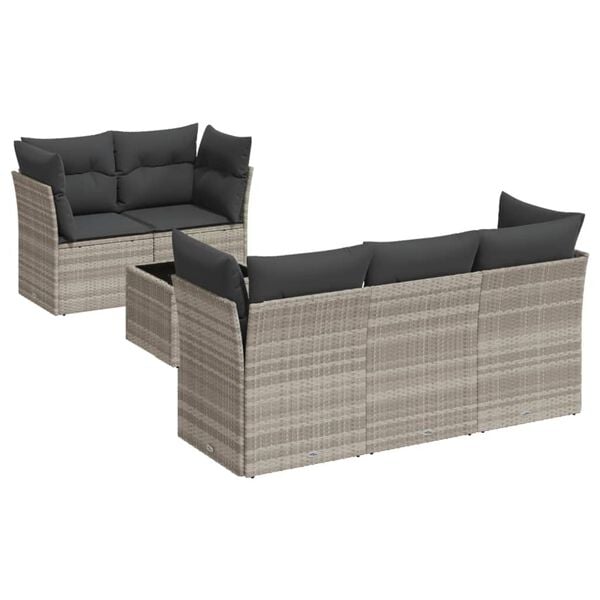 vidaXL Set Divano da Giardino 6pz con Cuscini Grigio Chiaro Polyrattan