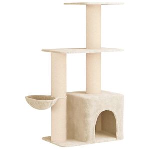 vidaXL Albero per gatti con pali per graffiare in sisal Crema 133 cm