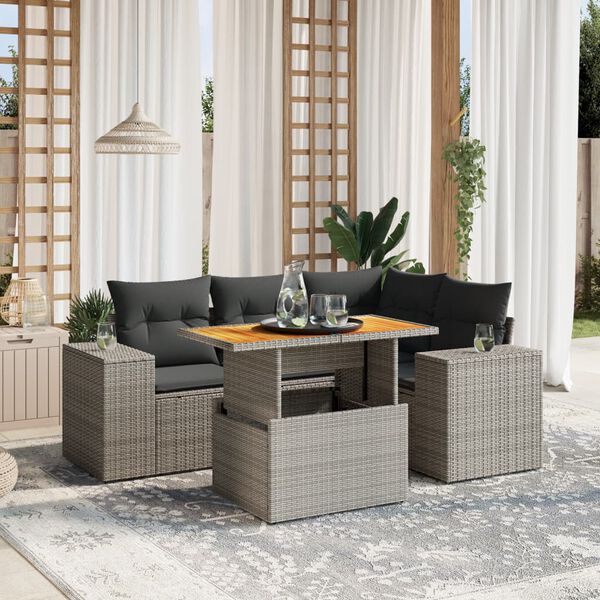 vidaXL Set Divano da Giardino 5 pz con Cuscini Grigio in Polyrattan
