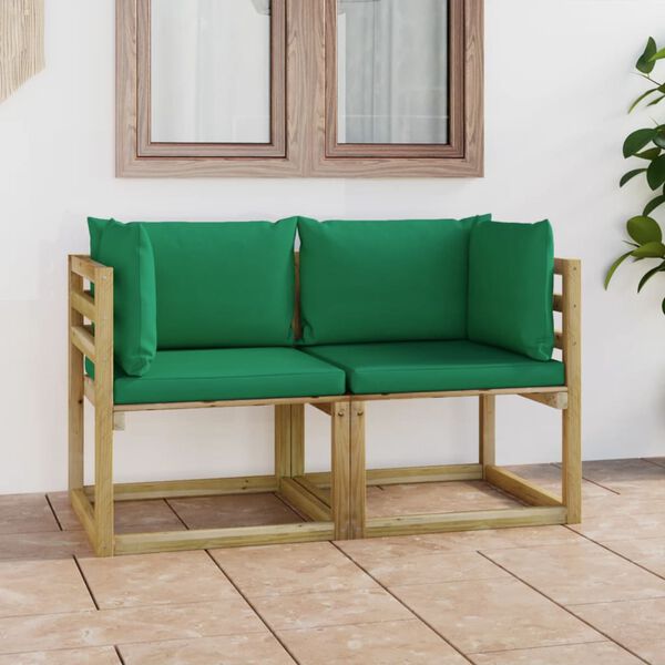 vidaXL Divani Angolari da Giardino & Cuscini 2pz Pino Impregnato Verde