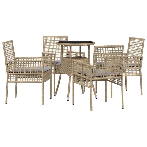vidaXL Set da Pranzo per Giardino 5 pcs Beige Poly Rattan