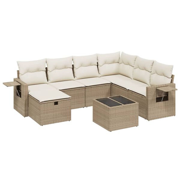 vidaXL Set Divano da Giardino 8 pz con Cuscini Beige in Polyrattan
