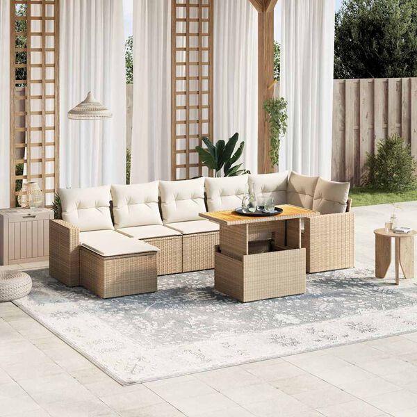 vidaXL Set Divano da Giardino 8 pz con Cuscini Beige in Polyrattan