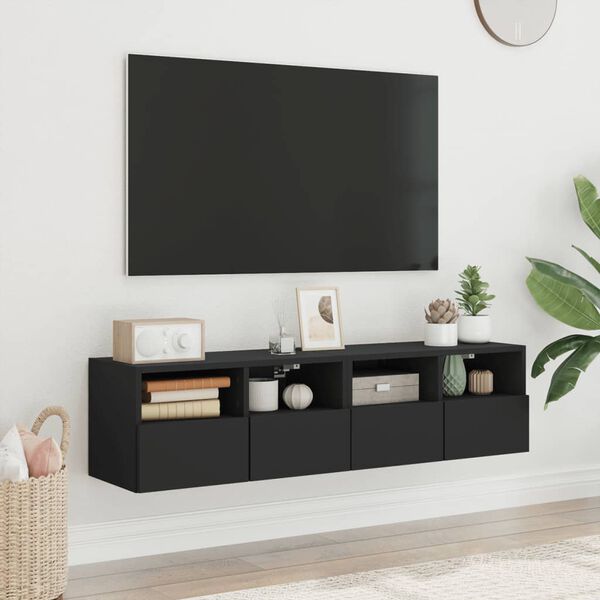 vidaXL Mobili TV a Parete 2pz Neri 60x30x30 cm in Legno Multistrato