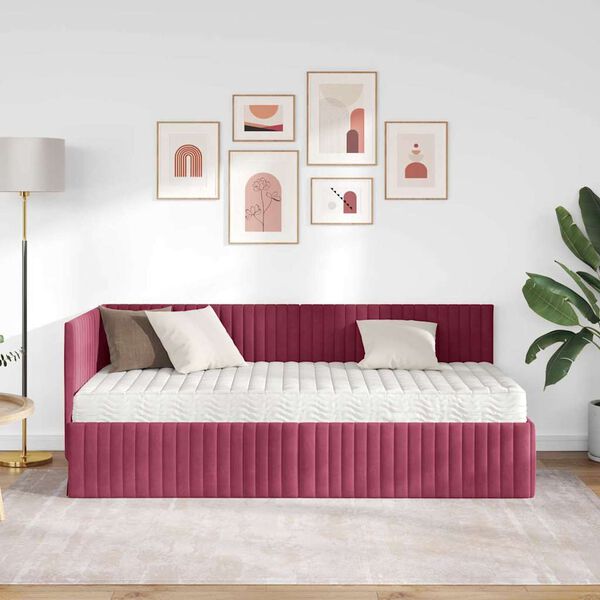 vidaXL Struttura Letto Angolare con Materasso 2 pcs Verde Velluto