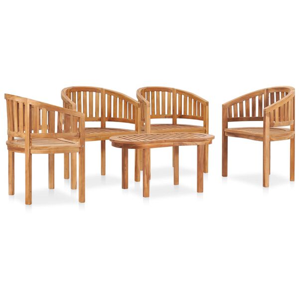 vidaXL Set Salotto da Giardino 5 pz Design Curvo in Massello di Teak