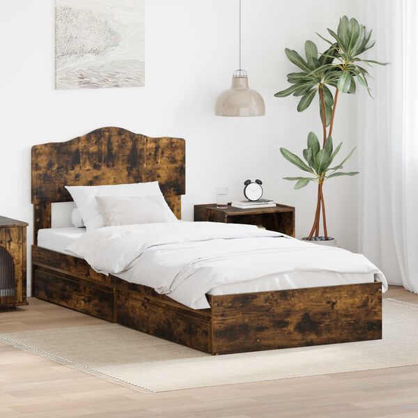 vidaXL Letto con Contenitore Rovere fum&eacute; 90 x 190 cm Legno multistrato