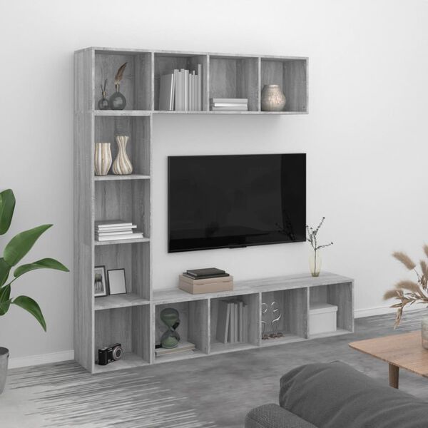 vidaXL Set Mobili Libreria / Porta TV 3 pz Grigio Sonoma 180x30x180 cm