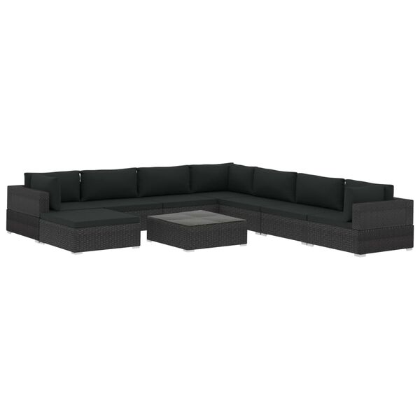 vidaXL Set Divani da Giardino 9 pz con Cuscini in Polyrattan Nero