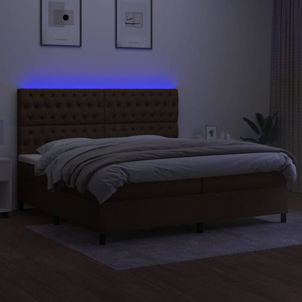 vidaXL Letto a Molle Materasso e LED Marronescuro 200x200cm in Tessuto