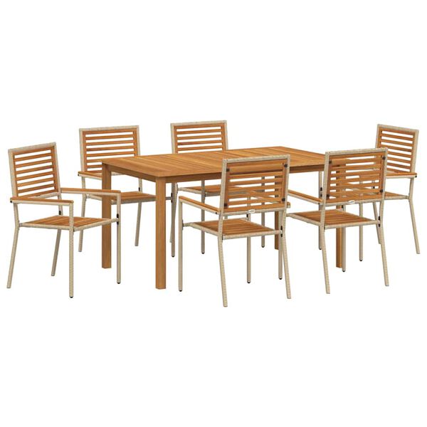 vidaXL Set da Pranzo per Giardino 7 pcs Beige Legno di Acacia Massello