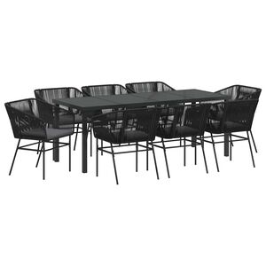 vidaXL Set da Pranzo per Giardino 9 pcs Nero Poly Rattan