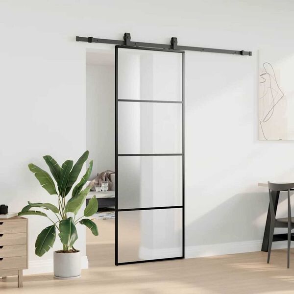vidaXL Porta Scorrevole con Ferramenta Nera 76x205 cm in Vetro ESG