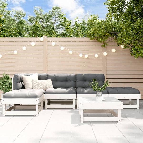 vidaXL Set Divani da Giardino 6pz con Cuscini in Legno Massello Bianco