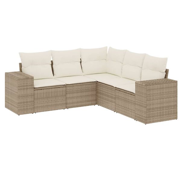 vidaXL Set Divano da Giardino 5 pz con Cuscini Beige in Polyrattan