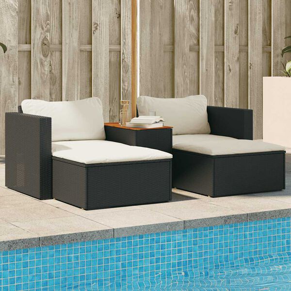 vidaXL Set Divani da Giardino 5 pz con Cuscini Nero Polyrattan Acacia