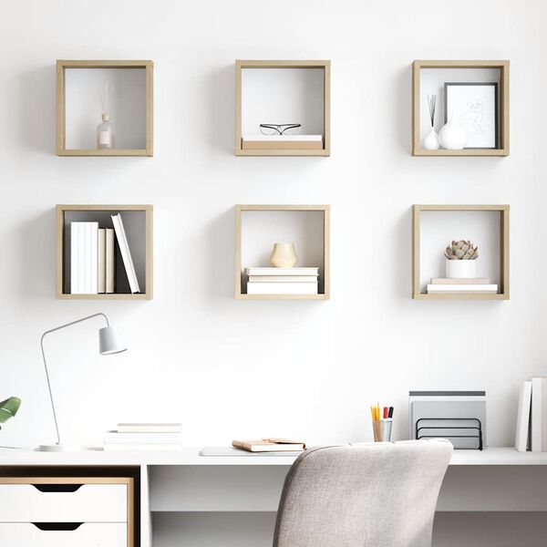 vidaXL Mensole Parete a Cubo 6 pz Rovere Sonoma 26x15x26 cm