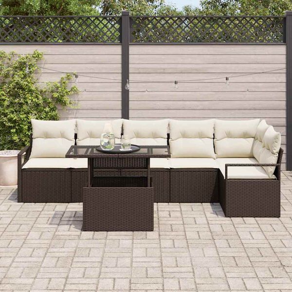 vidaXL Set Divano da Giardino con cuscino 7 pcs Marrone Poly Rattan