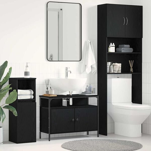 vidaXL Armadio per Lavabo da Bagno Rovere nero 80 x 30 x 60 cm