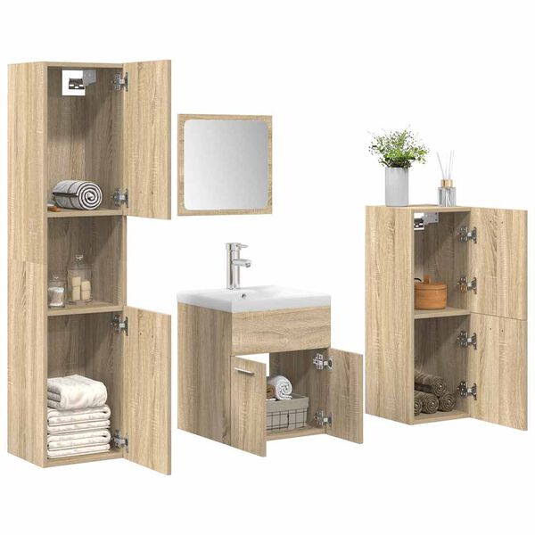 vidaXL Set Mobili da Bagno 5 pz Rovere Sonoma in Legno Multistrato
