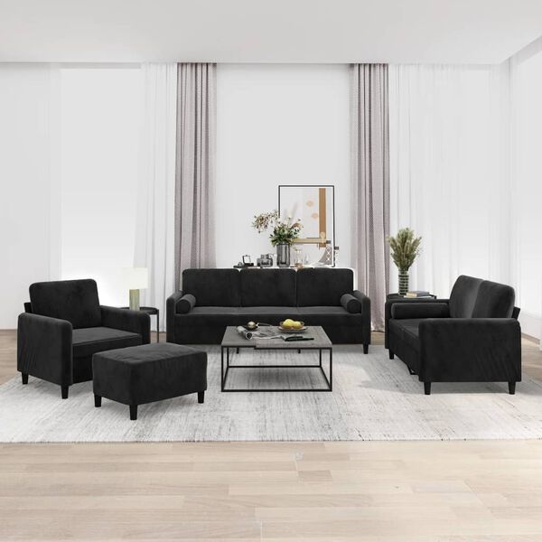 vidaXL Set di Divani 4 pz con Cuscini Decorativi Nero in Velluto