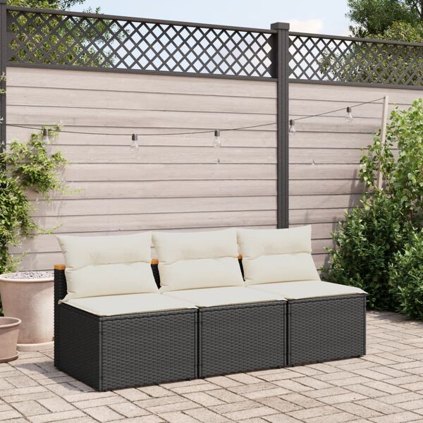 vidaXL Divano Giardino Senza Braccioli con Cuscini 2pz Nero Polyrattan