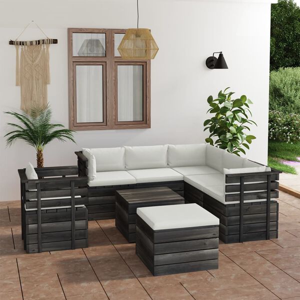 vidaXL Set Divani da Giardino su Pallet 8 pz con Cuscini Massello Pino