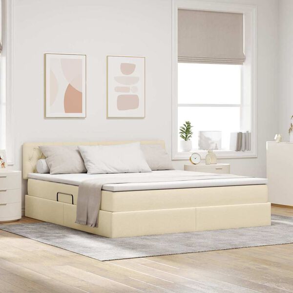 vidaXL Letto con contenitore e materasso Crema 160 x 200 cm