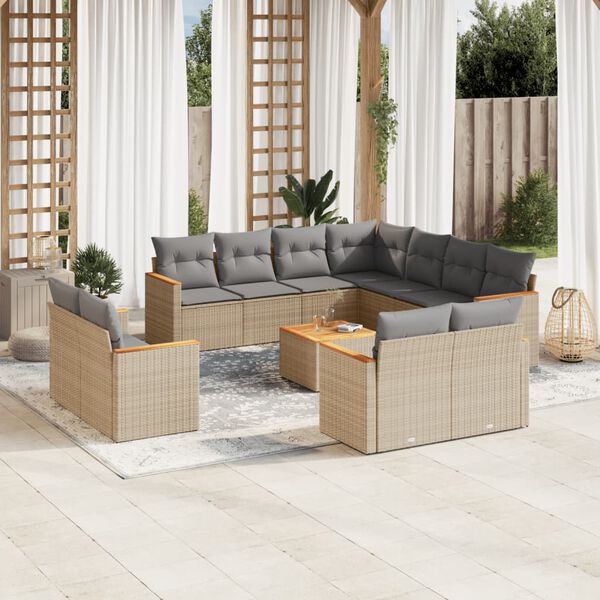 vidaXL Set Divani da Giardino 12 pz con Cuscini Beige in Polyrattan