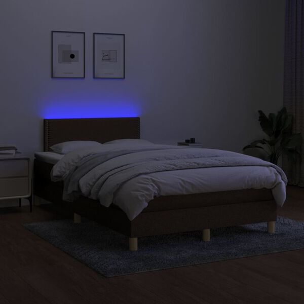 vidaXL Letto a Molle Materasso e LED Marrone Scuro 120x200 cm Tessuto