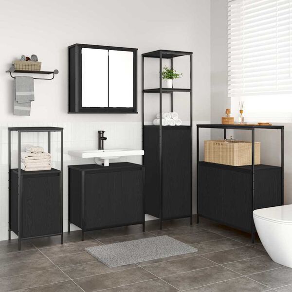 vidaXL Set di mobili per il bagno 5 pcs Rovere Nero Legno multistrato