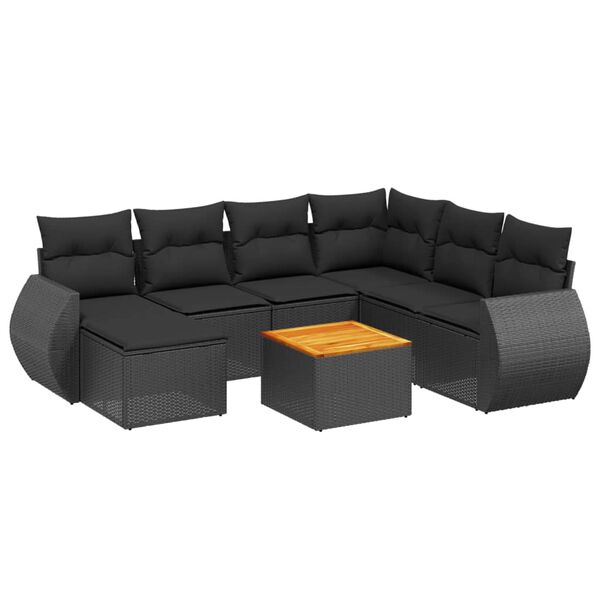 vidaXL Set Divani da Giardino con Cuscini 8 pz Nero in Polyrattan