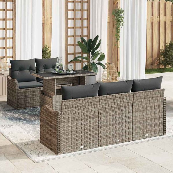 vidaXL Set Divano da Giardino con cuscino 6 pcs Grigio polyrattan