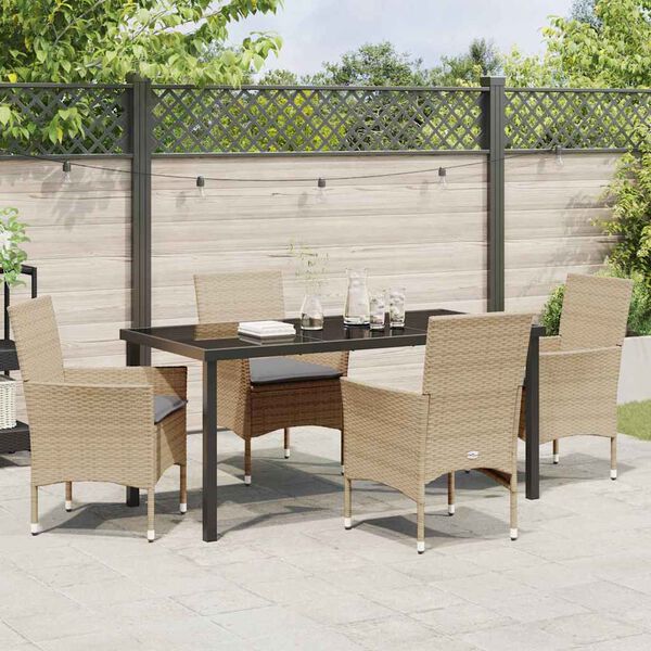 vidaXL Set da Pranzo per Giardino con cuscino 5 pcs Beige polyrattan