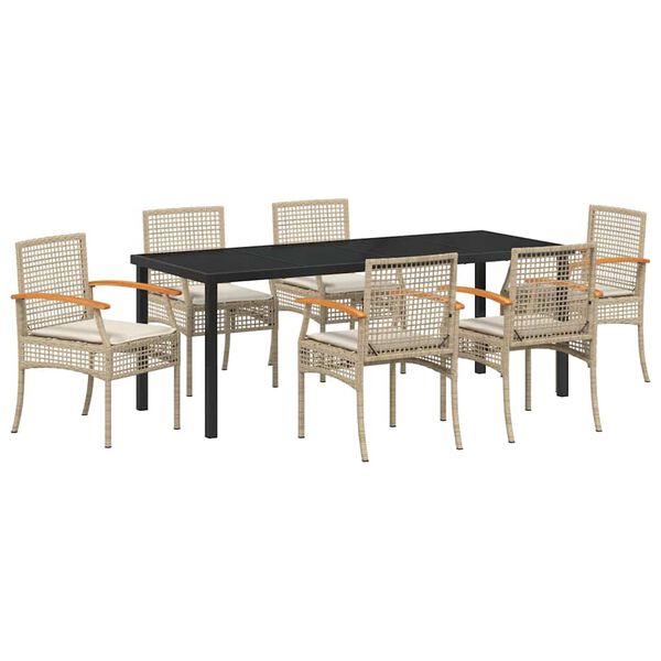 vidaXL Set da Pranzo per Giardino 7 pcs Beige polyrattan