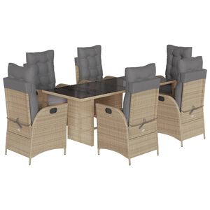 vidaXL Set Pranzo da Giardino 7 pz con Cuscini Beige Misto Polyrattan