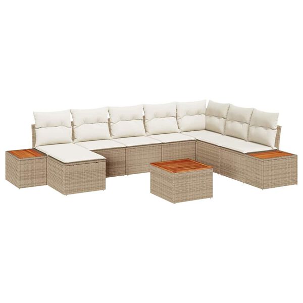 vidaXL Set Divano da Giardino 9 pcs Beige e Crema Polyrattan