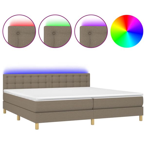 vidaXL Letto a Molle Materasso e LED tortora 200x200cm in Tessuto