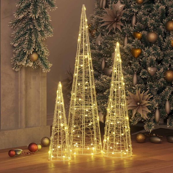 vidaXL Albero di Natale 3 pcs Bianco caldo 20 x 20 x 80 cm Acrilico