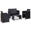 vidaXL Set Divani da Giardino 4 pz con Cuscini in Polyrattan Nero