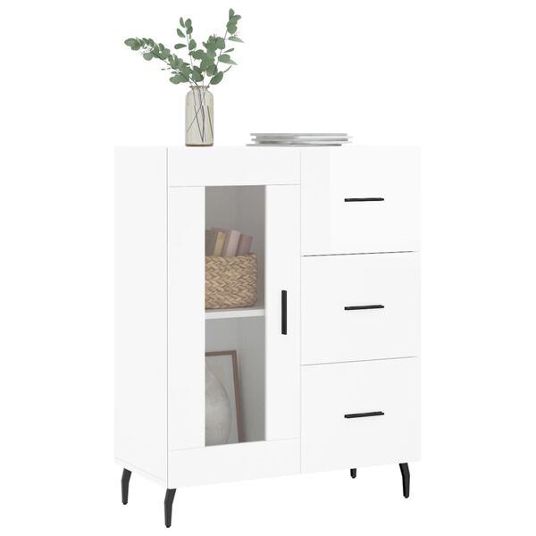 vidaXL Credenza 69,5x34x90 cm in Legno Multistrato Bianco Lucido