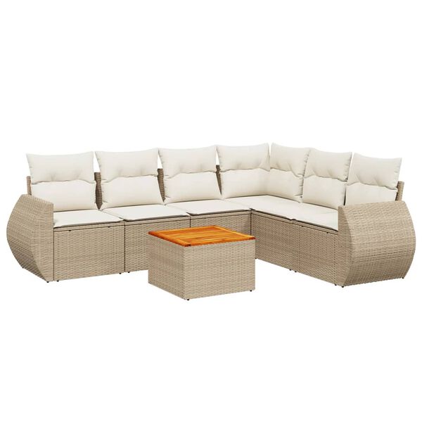 vidaXL Set Divani da Giardino 7 pz con Cuscini Beige in Polyrattan