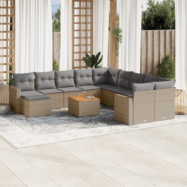 vidaXL Set Divani da Giardino 12 pz con Cuscini Beige in Polyrattan