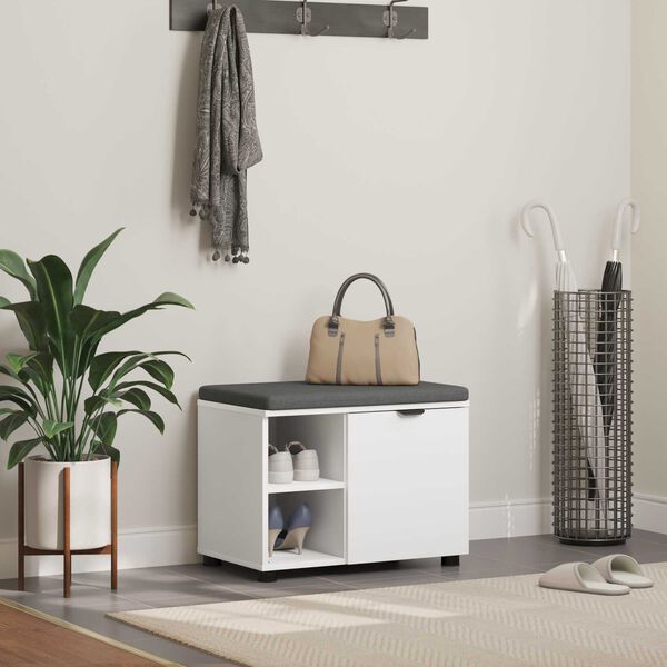 vidaXL Panca per ingresso con cuscino con porta Bianco 60 x 38 x 46 cm