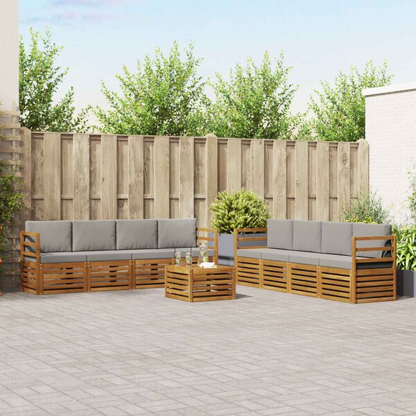 vidaXL Set divani con cuscino 9 pcs Grigio Naturale e Chiaro