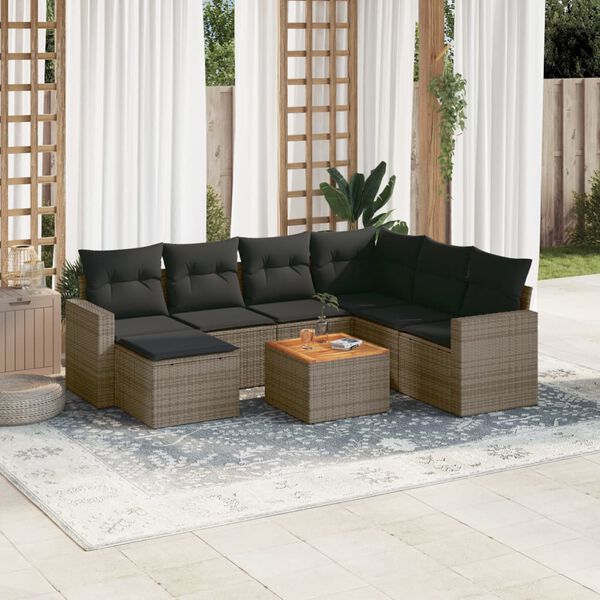 vidaXL Set Divano da Giardino 8 pz con Cuscini Grigio in Polyrattan