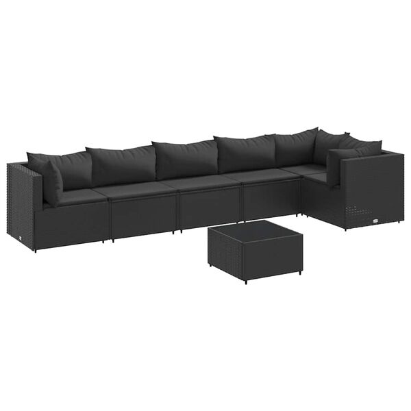 vidaXL Set Salotto da Giardino con Cuscini 7pz Nero Polyrattan